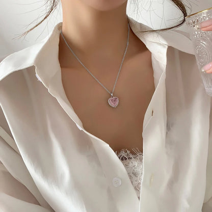 2023 Crystal Angel Wings Heart Pendant Necklace Y2K Girl Simple Pink White Zircon Love Elegant Ladies Necklace Women Jewelry