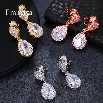 Fashion Jewllery Drop Zircon Clip Earrings without Piercing Puncture Earrings for Women Wedding Jewelry