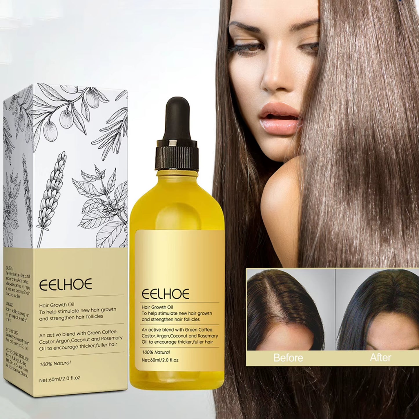 60Ml Natural Hair Growth Oil anti Hair Loss Nourishing Essential Serum for Dense Repair Damaged Hair Moisturizing Strengthening